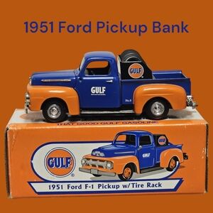ERTL GULF 1951 FORD F-1 PICKUP TRUCK W/TIRE RACK DIECAST 1:25   Scale Coin Bank
